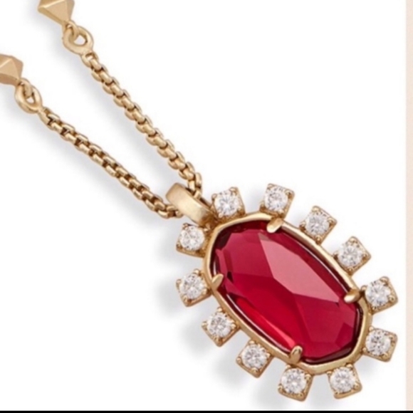 New Kendra Scott Ruby Red Diamond Pendant Gold Necklace 💛❤ - Picture 5 of 12
